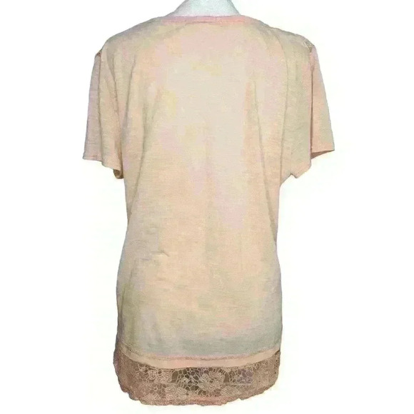 Onyx moda women's light pink lace trim blouse size large - Picture 2 of 9